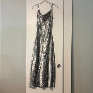 NWT Madewell Metallic Midi Slip Dress Floral Dusk Grey